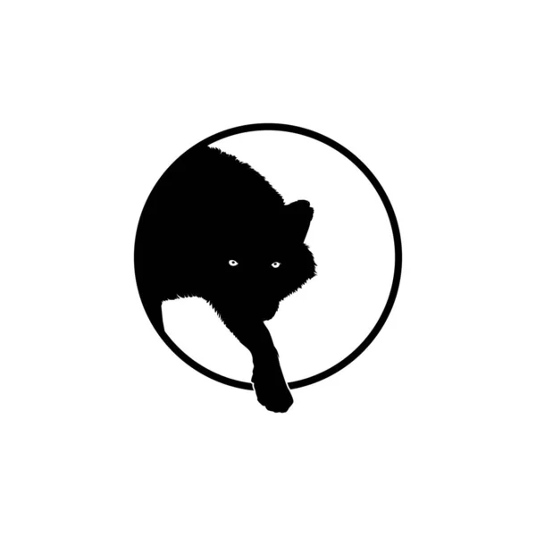 Silhouette Wolf Arise Circle Hole Logo Type Векторная Миграция — стоковый вектор