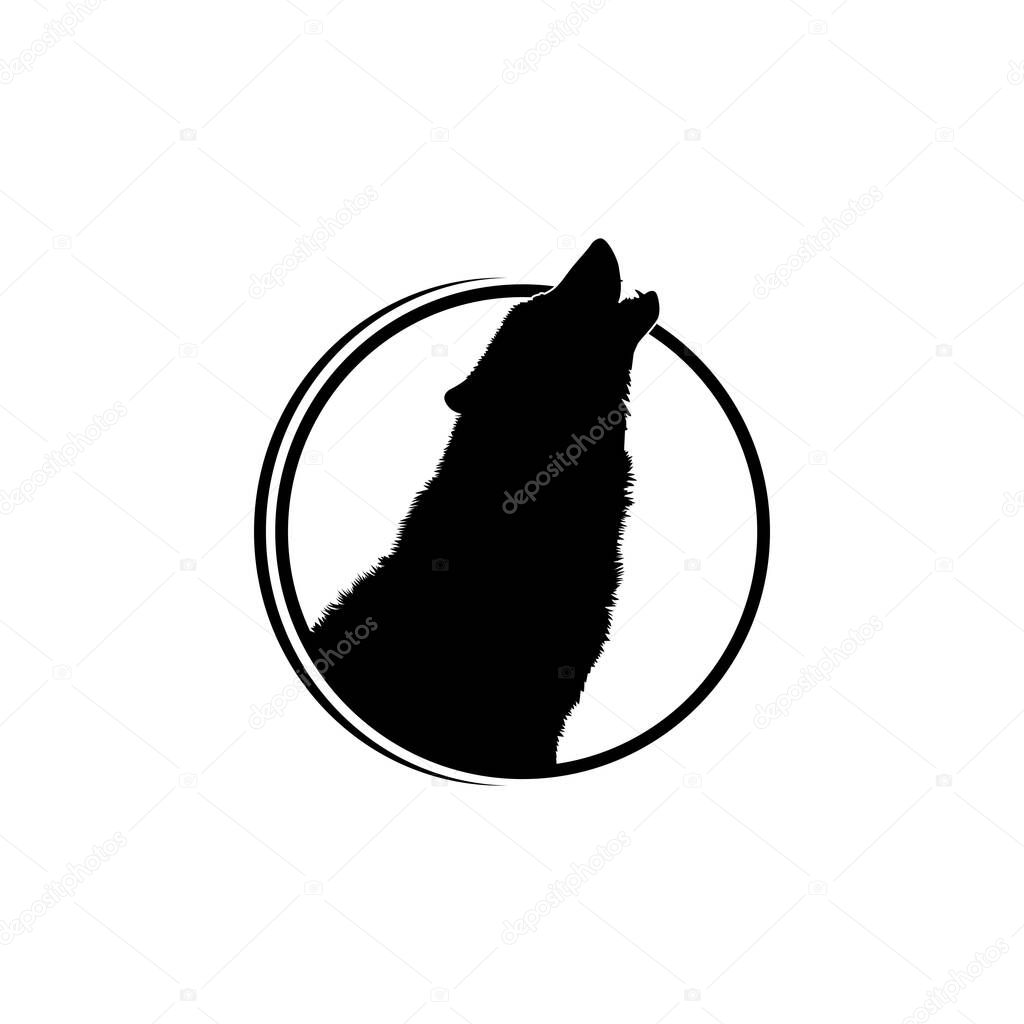 Silhouette of the Wolf Arise from the Circle Hole for Logo Type. Vector Illustration