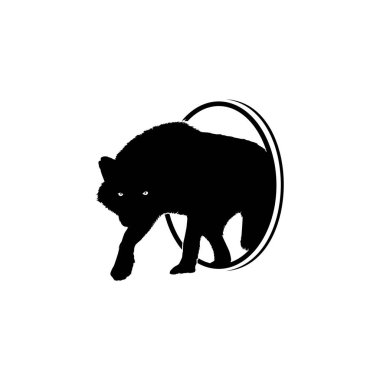 Logo Tipi için Çember Deliğinden Kurdun Silueti Kalkın. Vektör İllüstrasyonu