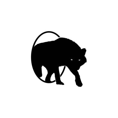 Logo Tipi için Çember Deliğinden Kurdun Silueti Kalkın. Vektör İllüstrasyonu