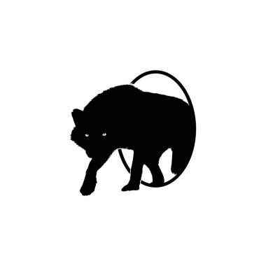 Logo Tipi için Çember Deliğinden Kurdun Silueti Kalkın. Vektör İllüstrasyonu