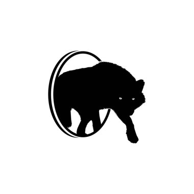Logo Tipi için Çember Deliğinden Kurdun Silueti Kalkın. Vektör İllüstrasyonu