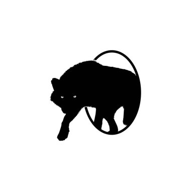 Logo Tipi için Çember Deliğinden Kurdun Silueti Kalkın. Vektör İllüstrasyonu