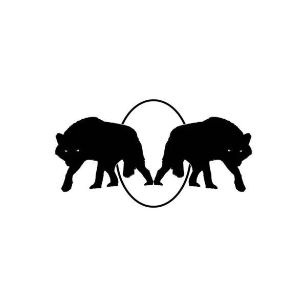 Logo Tipi Için Çember Deliğinden Kurdun Silueti Kalkın Vektör Llüstrasyonu — Stok Vektör