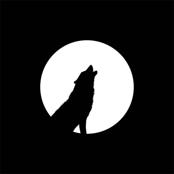 フルムーンサークル形状 ムーンライト ロゴタイプ アートイラスト ピクトグラム グラフィックデザイン要素に牽引されたオオカミのシルエット ベクターイラスト — ストックベクタ