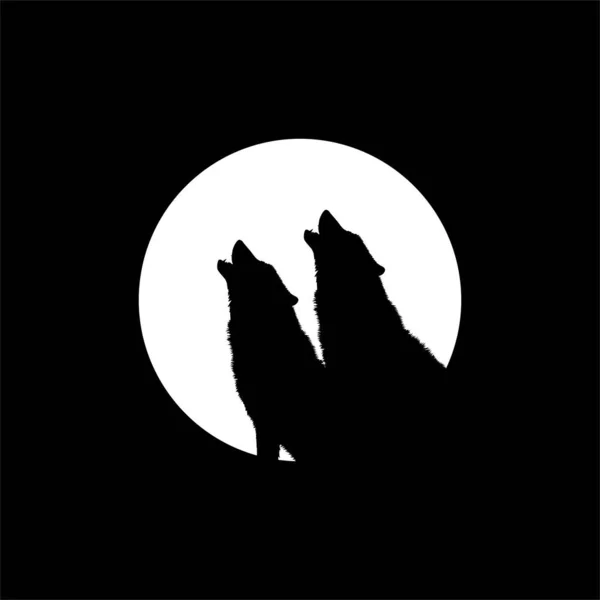 フルムーンサークル形状 ムーンライト ロゴタイプ アートイラスト ピクトグラム グラフィックデザイン要素に牽引されたオオカミのシルエット ベクターイラスト — ストックベクタ