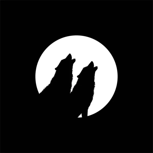 Silhouette Des Wolfes Heulte Auf Der Vollmondkreisform Mondlicht Für Logo — Stockvektor