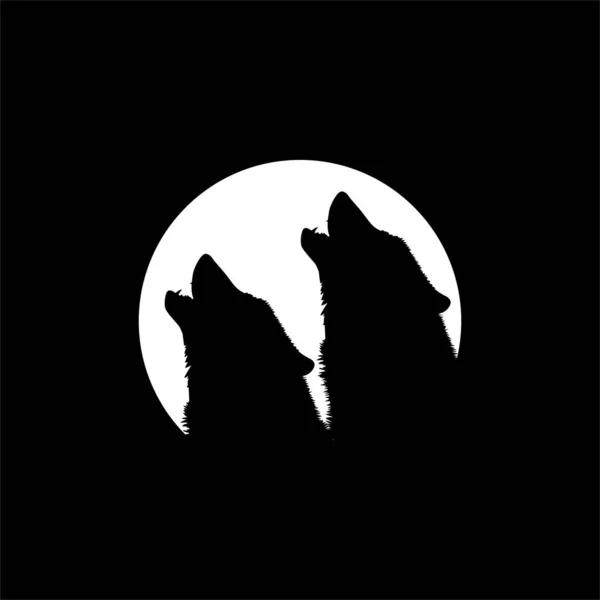 Silhouette Wolf Howled Full Moon Circle Shape Moonlight Logo Type — Stock Vector
