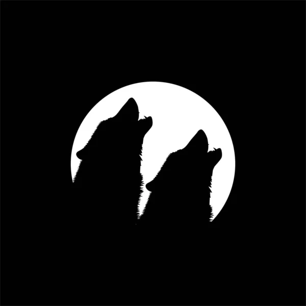 Silhouette Wolf Howled Full Moon Circle Shape Moonlight Logo Type — стоковий вектор
