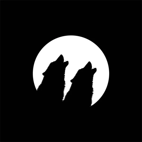 Silhouette Wolf Howled Full Moon Circle Shape Moonlight Untuk Logo - Stok Vektor
