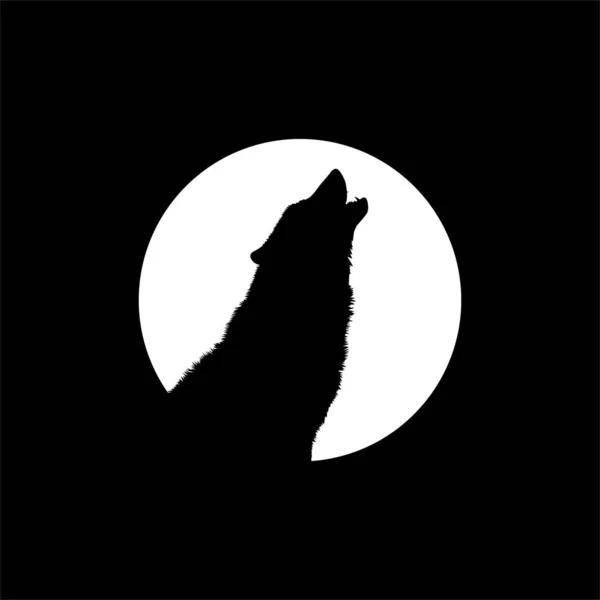 Silhouette Loup Hurlée Sur Pleine Lune Forme Cercle Clair Lune — Image vectorielle