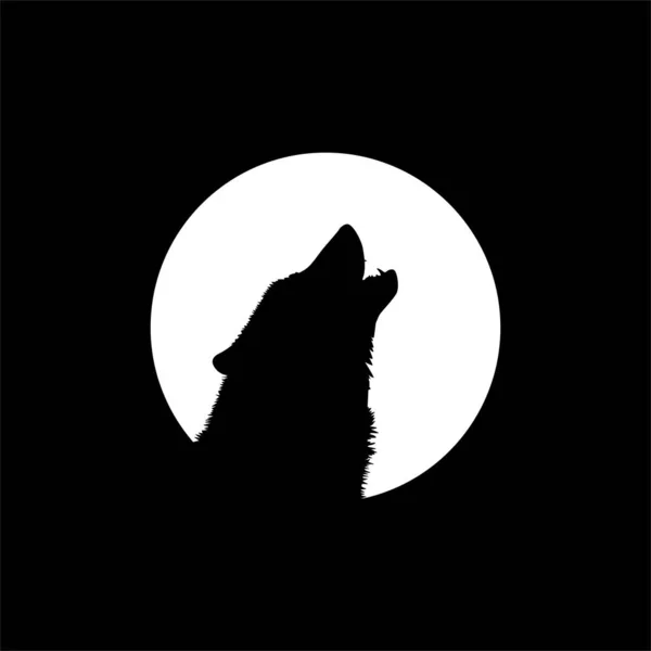 Silhouette Wolf Howled Full Moon Circle Shape Moonlight Logo Type — Stock Vector