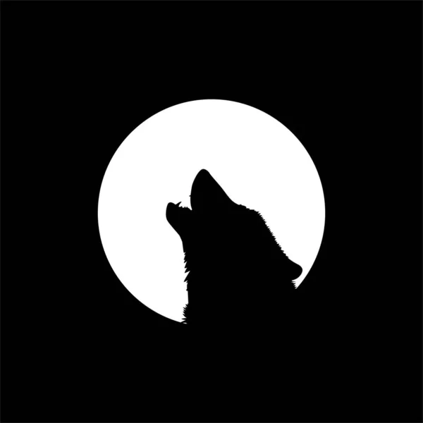 Silhouet Van Wolf Huilde Volle Maan Cirkelvorm Maanlicht Voor Logo — Stockvector