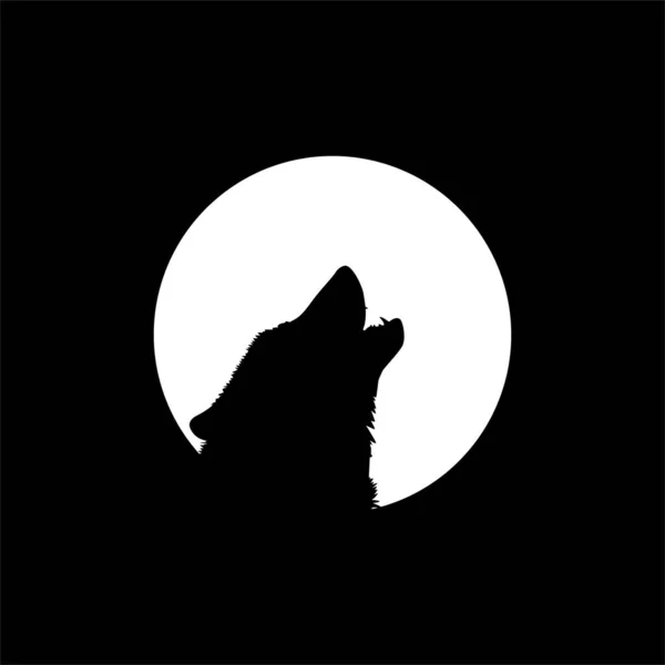 Silhouet Van Wolf Huilde Volle Maan Cirkelvorm Maanlicht Voor Logo — Stockvector