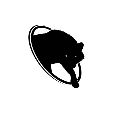 Logo Tipi için Çember Deliğinden Kurdun Silueti Kalkın. Vektör İllüstrasyonu
