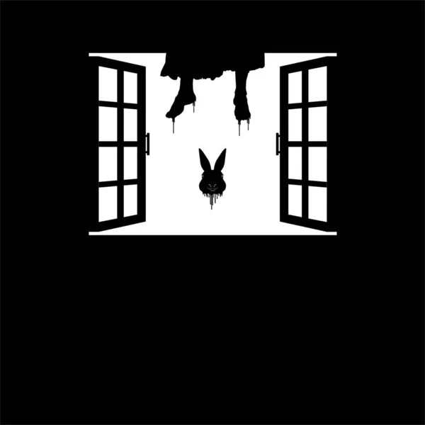 Hanging Bloody Woman Legs Flying Bloody Rabbit Head Window Silhouette — Vetor de Stock