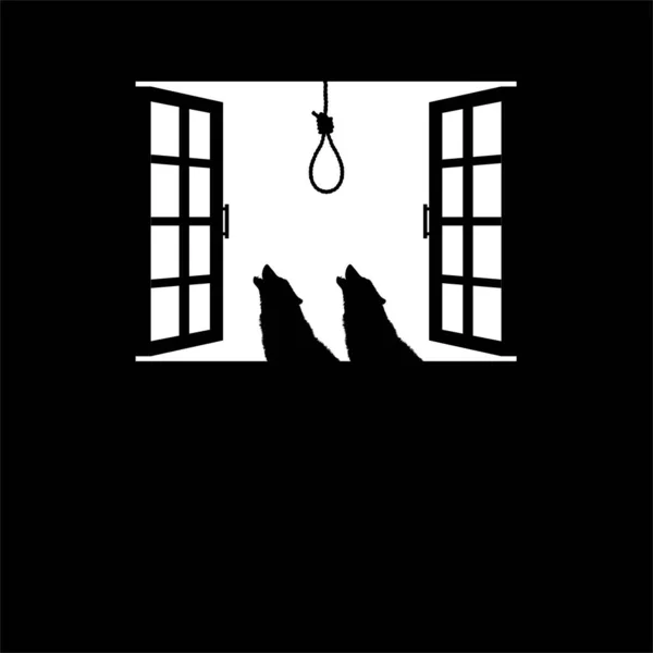 Виття Wolf Suicide Rope Gallows Windows Драматичний Моторошний Жахаючий Страшний — стоковий вектор