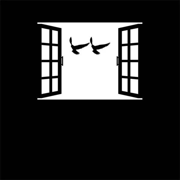 Silhouette Flying Bird Prey Falcon Hawk Window Vector Illustration — Stockvektor