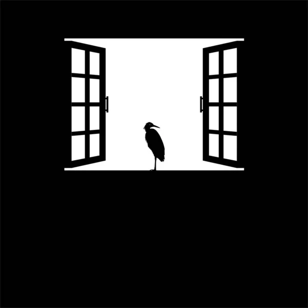 Silhouette Black Heron Window Vector Illustration — Stock Vector