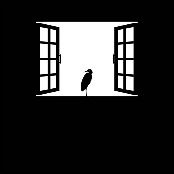 Silhouette Héron Noir Sur Fenêtre Illustration Vectorielle — Image vectorielle