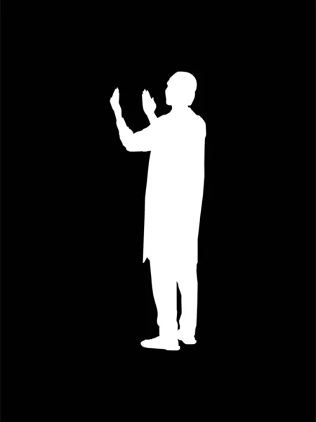 Silhouette Prière Musulmane Musulmane Debout Illustration Vectorielle — Image vectorielle