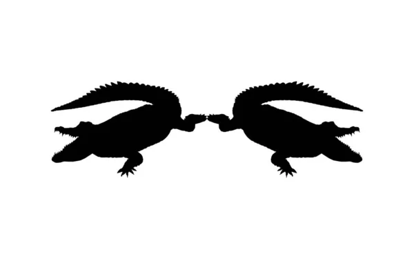 Pair Crocodile Або Alligator Silhouette Art Illustration Pictogram Logo Type — стоковий вектор