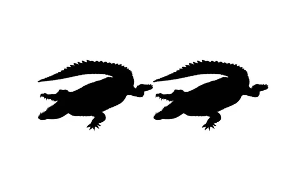 Par Silhueta Crocodilo Jacaré Para Ilustração Arte Pictograma Tipo Logotipo — Vetor de Stock