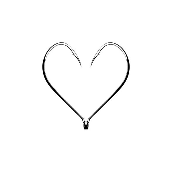 Heart Shape Composed Pair Fishing Hook Love Icon Symbol Art — Stock Vector