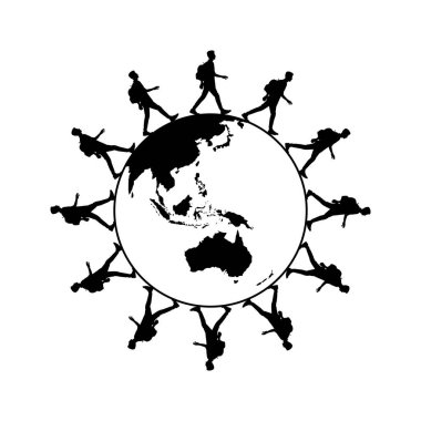 Yürüyen Adam 'ın Silueti, Dünyada Yürüyen İnsanlar, Logo Tipi, Piktogram, Uygulamalar, Web Sitesi, Sanat Resimleri veya Grafik Tasarım Elementi için kullanılabilir. Vektör İllüstrasyonu
