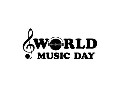 Logo Tipi, Website, Art Illustration, Poster, Banner ya da Grafik Tasarım Elemanı için World MUSIC Day Metin İllüstrasyonu. Vektör İllüstrasyonu