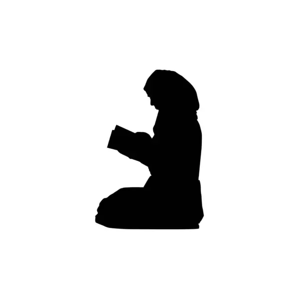 Силуэт Женщины Мусульманина Мусульманки Читающей Аль Коран Коран Векторная Миграция — стоковый вектор