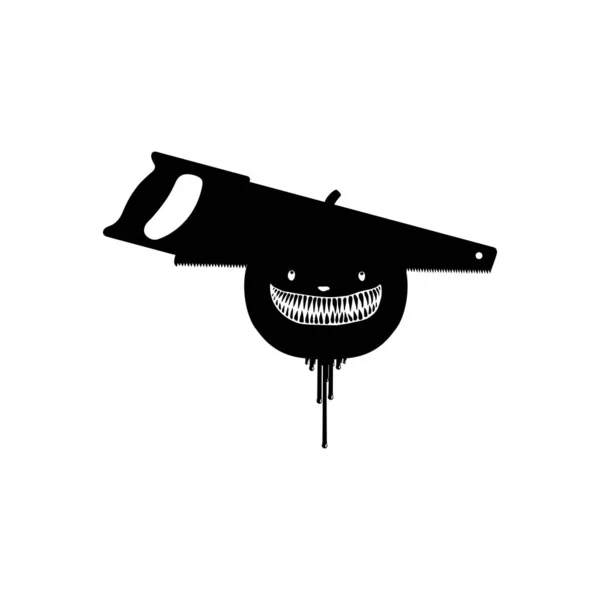 頭の上のハンドソーと怖い血のパンプキンは サイン シンボル アートイラスト ハロウィンテーマポスターデザインに使用できます ベクターイラスト — ストックベクタ