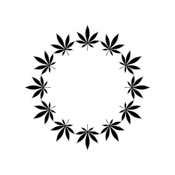 マリファナ植物の葉のシルエットの円形の構成として知られている大麻は装飾 オーナート カバー 芸術のイラストレーション ファブリック ファッション またはグラフィックデザイン要素に使用できます — ストックベクタ