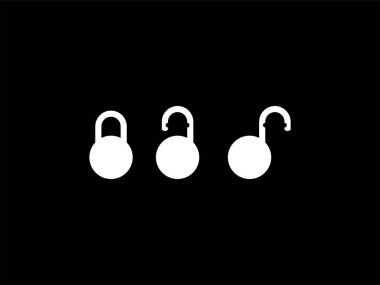 Kapalı ve Açık Asma Kilit Silueti, Düz Stil, Art Illustration, Pictogram, Logo Gram, Web sitesi veya Grafik Tasarım Elemanı için kullanılabilir. Vektör İllüstrasyonu 