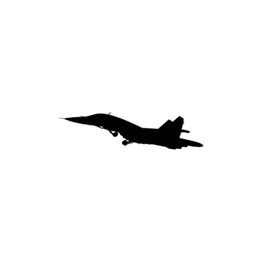 Jet Fighter 'ın silueti, savaş uçakları öncelikle havadan havaya muharebe için tasarlanmış askeri uçaklardır. Vektör İllüstrasyonu