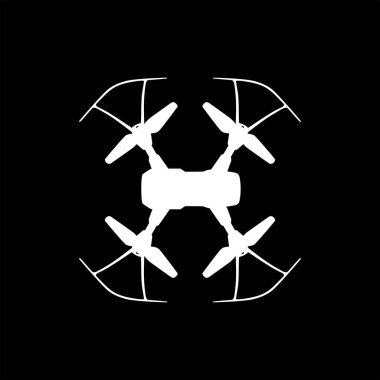 Drone Camera ya da UAV Silhouette, Flat Style, Art Illustration, Apps, Website, Pictogram, Logo Gram veya Graphic Design Element için kullanılabilir. Vektör İllüstrasyonu 