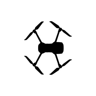 Drone Camera ya da UAV Silhouette, Flat Style, Art Illustration, Apps, Website, Pictogram, Logo Gram veya Graphic Design Element için kullanılabilir. Vektör İllüstrasyonu 