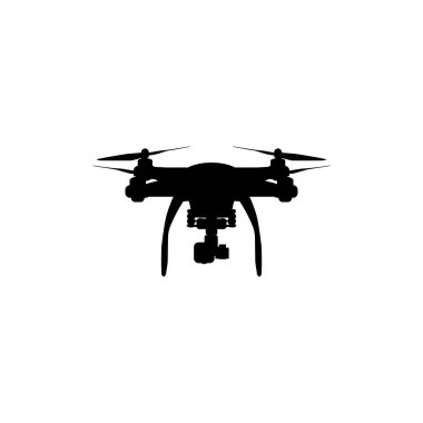 Drone Camera ya da UAV Silhouette, Flat Style, Art Illustration, Apps, Website, Pictogram, Logo Gram veya Graphic Design Element için kullanılabilir. Vektör İllüstrasyonu 