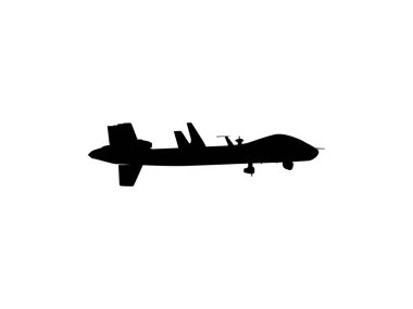 İnsansız hava aracının silueti veya İnsansız Hava Aracı, Düz Stil, Art Illustration, Logo Gram, Pictogram, Web sitesi veya Grafik Tasarım Elementi için kullanılabilir. Vektör İllüstrasyonu