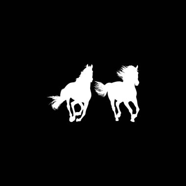 Çift At Silueti, düz stil, Logo Gram, Art Illustration, Amblem, Pictogram, Apps, Web sitesi veya Grafik Tasarım Elemanı için kullanılabilir. Vektör İllüstrasyonu