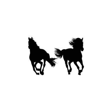 Çift At Silueti, düz stil, Logo Gram, Art Illustration, Amblem, Pictogram, Apps, Web sitesi veya Grafik Tasarım Elemanı için kullanılabilir. Vektör İllüstrasyonu