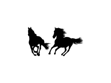 Çift At Silueti, düz stil, Logo Gram, Art Illustration, Amblem, Pictogram, Apps, Web sitesi veya Grafik Tasarım Elemanı için kullanılabilir. Vektör İllüstrasyonu