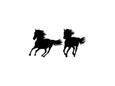 Çift At Silueti, düz stil, Logo Gram, Art Illustration, Amblem, Pictogram, Apps, Web sitesi veya Grafik Tasarım Elemanı için kullanılabilir. Vektör İllüstrasyonu