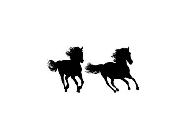 Çift At Silueti, düz stil, Logo Gram, Art Illustration, Amblem, Pictogram, Apps, Web sitesi veya Grafik Tasarım Elemanı için kullanılabilir. Vektör İllüstrasyonu