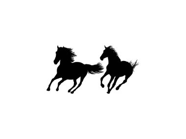 Çift At Silueti, düz stil, Logo Gram, Art Illustration, Amblem, Pictogram, Apps, Web sitesi veya Grafik Tasarım Elemanı için kullanılabilir. Vektör İllüstrasyonu
