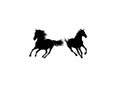 Çift At Silueti, düz stil, Logo Gram, Art Illustration, Amblem, Pictogram, Apps, Web sitesi veya Grafik Tasarım Elemanı için kullanılabilir. Vektör İllüstrasyonu