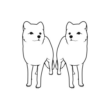 Çift Beyaz Şirin Küçük Köpek Çizgi Sanatı, Hayvan Resimleri, Pictogram, Logo Gram, Apps, Web Sitesi, Çıkartma veya Grafik Tasarım Elementi için kullanılabilir. Vektör İllüstrasyonu