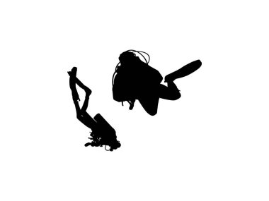 Dalış Silueti, Düz Stil, Logo Gram, Sticker, Pictogram, Website, Apps, Dalış Resimleri veya Grafik Tasarım Elemanı için kullanılabilir. Vektör İllüstrasyonu