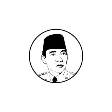 Yogyakarta-Indonesia, September 25 - 2024, Silhouette of the First President of Indonesia, Ir. Soekarno, or Sukarno, also known as Bung Karno. Line Art Style. Vector Illustration clipart