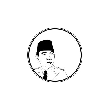 Yogyakarta-Endonezya, 25 Eylül 2024, Endonezya Birinci Başkanı, Ir. Soekarno, ya da Sukarno, Bung Karno olarak da bilinir. Çizgi Sanat Tarzı. Vektör İllüstrasyonu